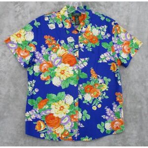 Ralph Lauren LRL Blouse Womens Large Tropical Floral Button Front Cottage Casual